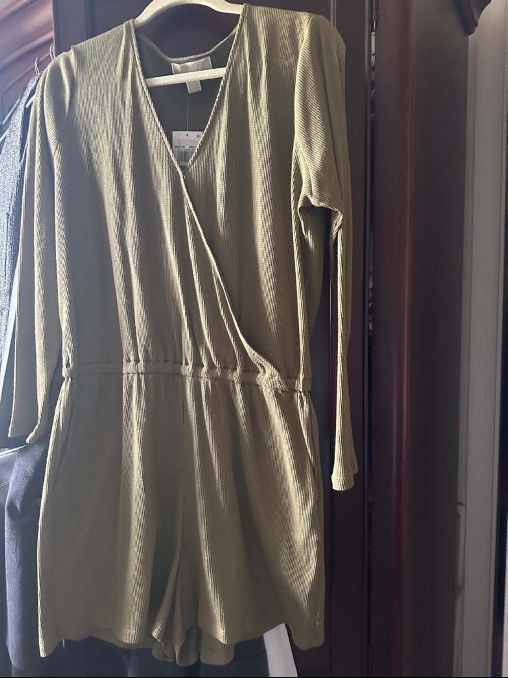 Michael Kors Olive Green Ribbed Wrap Romper L nwt